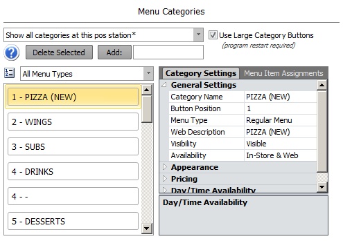 Menu Categories Editor