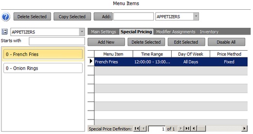 Special Price Definitions Grid