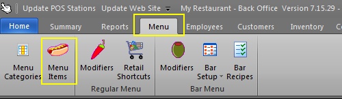 Back Office Menu Items Editor