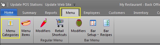 Back Office Menu Categories Editor