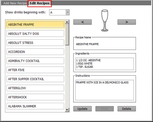 Bar Menu Recipes Editor