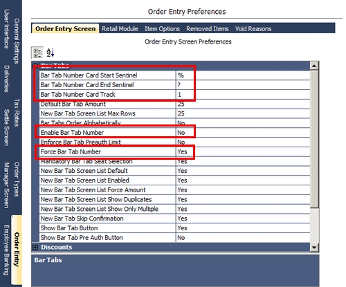 Bar Tab Number Settings