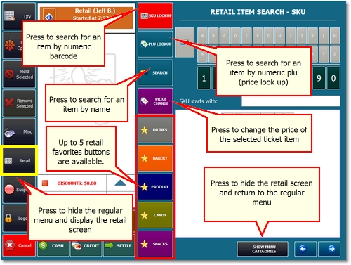 Order entry screen in retail mode