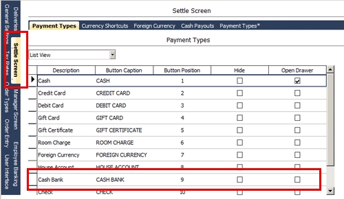 Cash Bank Payment Type