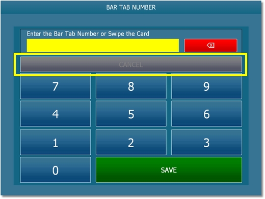 Bar Tab Number entry screen with Force Bar Tab Number set to Yes