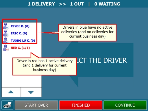 Deliveries Screen Driver Selection