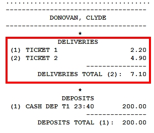 Driver Liability Report Showing Itemized Orders