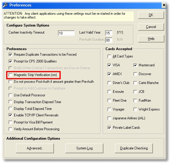 Disable Magnetic Stripe Verification