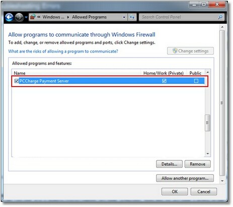 Windows Firewall Exception for PCCharge Payment Server