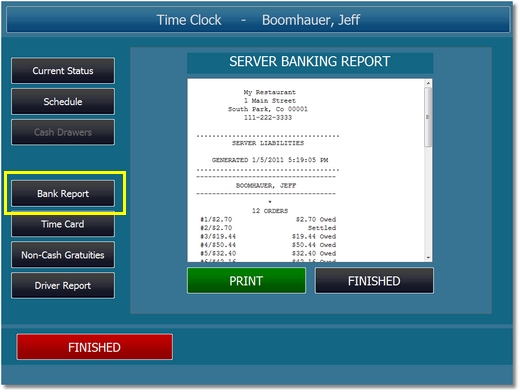 Time Clock Server Bank Report