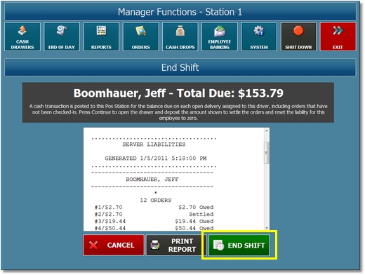 End Shift Report & Confirmation
