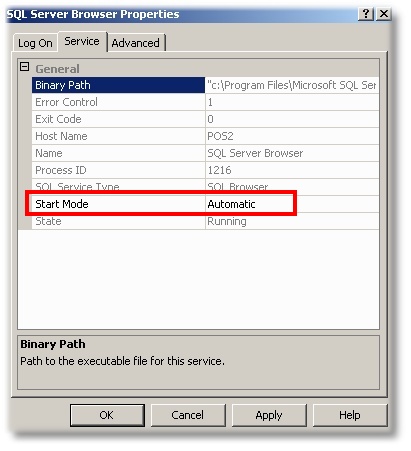 SQL Server Browser Properties